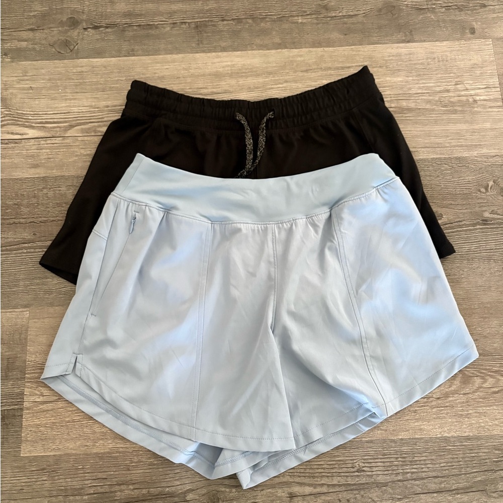 Women's Two-Pack Athletic Shorts in Light Blue & Black. Size S